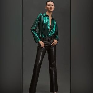 NWT Anthropologie The Gillian Liquid Shine Metallic Button Down Shirt